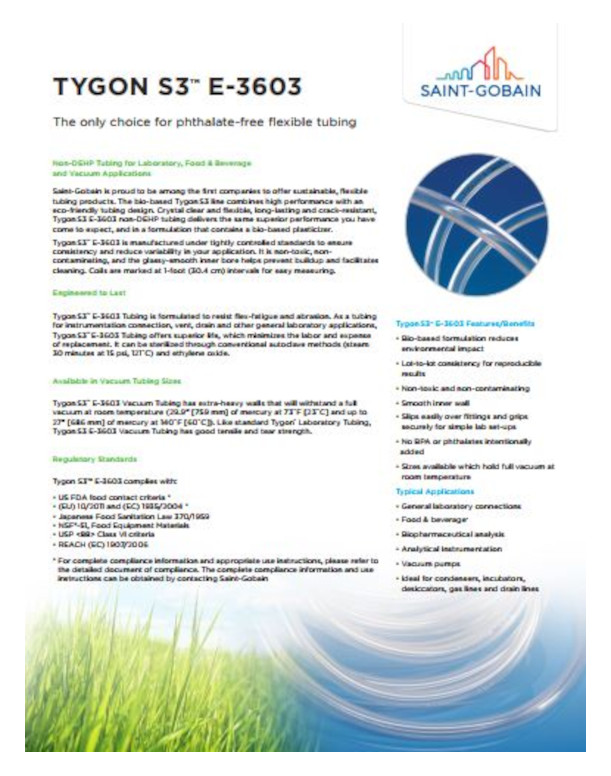 Saint Gobain Tygon General Food Pharma E3603